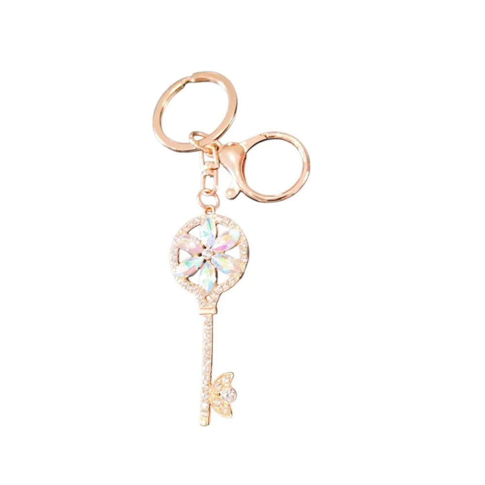 Skeleton Key Flower Keychain Purse Charm in Iridescent